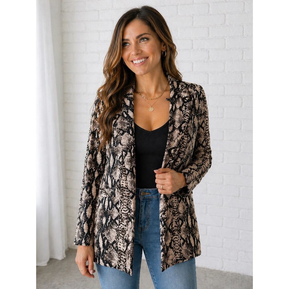 She + Sky Snake Print Blazer Jacket Women’s Small Open Front Lightweight Chic